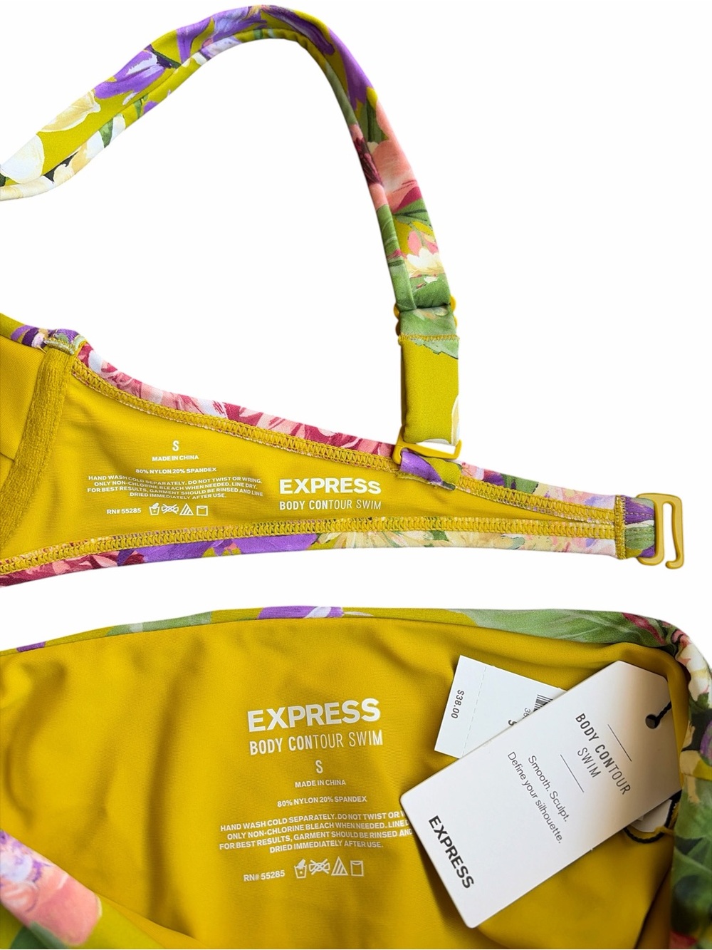 Express Body Contour Floral Bikini Set S High Waist Underwire Cottagecore NWT - Picture 10 of 10